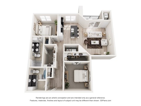 Floor plan for 2 beds, 2 baths, 1209 sqft